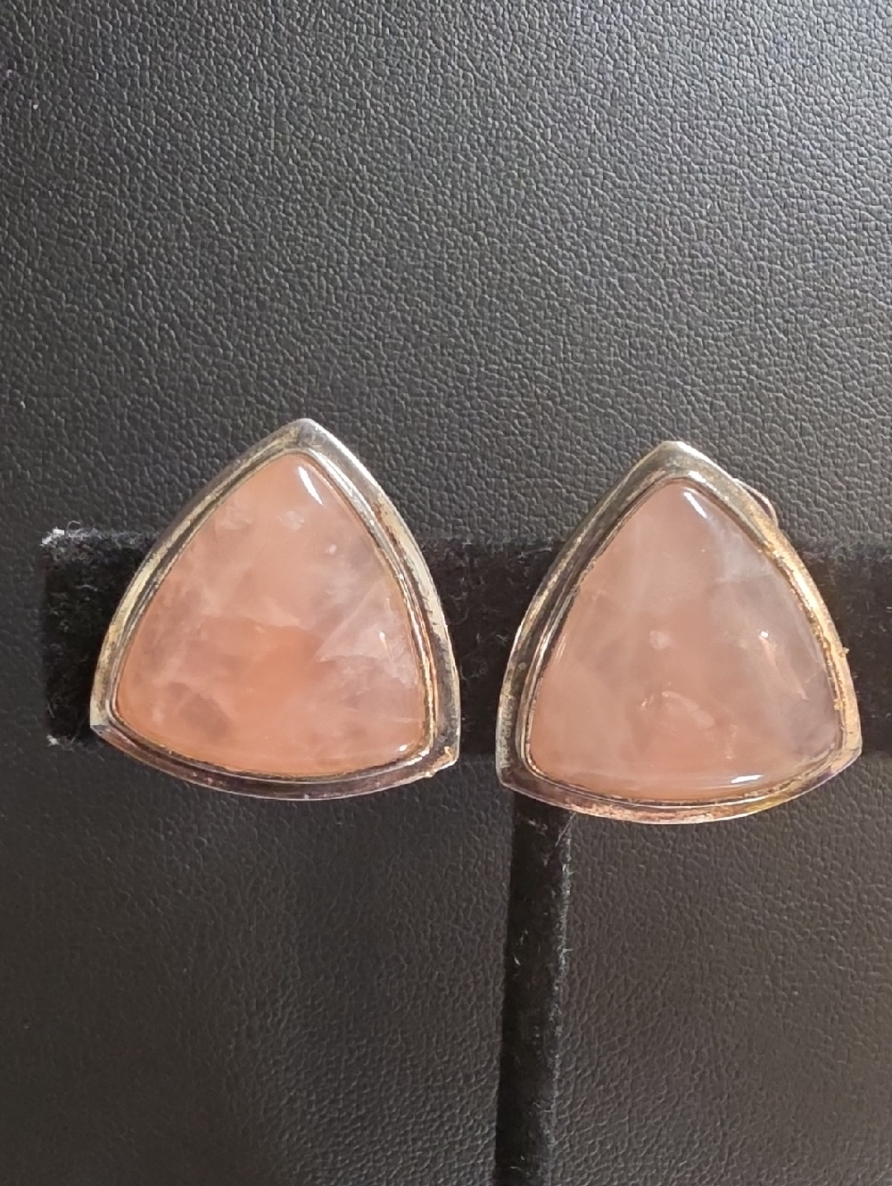 Vintage 925 Rose Quartz Trillion Clip on earrings